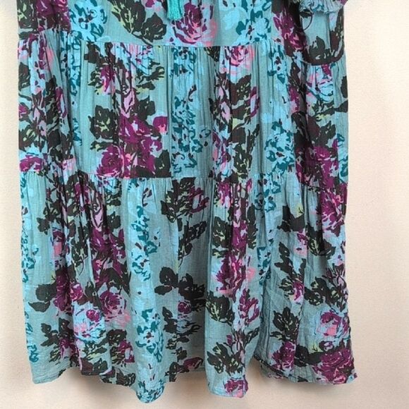 Sundance Catalog Provence Stroll Dress Turquoise Floral Boho Dress Size L - Picture 7 of 12